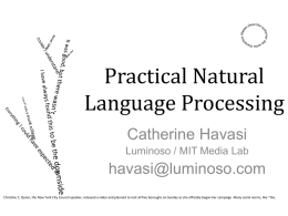 Practical Natural Language Processing Catherine Havasi Luminoso / MIT Media Lab  havasi@luminoso.com Christine C. Quinn, the New York City Council speaker, released a video and.