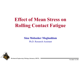 Effect of Mean Stress on Rolling Contact Fatigue Sina Mobasher Moghaddam Ph.D. Research Assistant  Mechanical Engineering Tribology Laboratory (METL) November 14, 2013