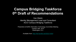 Campus Bridging Taskforce th 0 Draft of Recommendations Von Welch Identity Management Lead and Consultant ACCI Campus Bridging Taskforce Presented at SURA Information Technology Committee Meeting October.