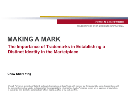 MAKING A MARK The Importance of Trademarks in Establishing a Distinct Identity in the Marketplace  Chew Kherk Ying  Wong & Partners is a member.