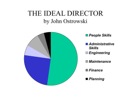 THE IDEAL DIRECTOR by John Ostrowski People Skills  Administrative Skills Engineering Maintenance Finance Planning CORE COMPETENCIES • • • • • •  Communicates needs and ideas Has many experiences with problem solving Works cooperatively and independently Completes assignments.