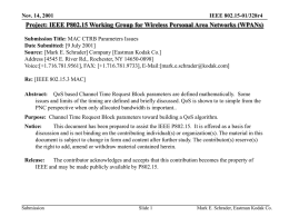 Nov. 14, 2001  IEEE 802.15-01/328r4  Project: IEEE P802.15 Working Group for Wireless Personal Area Networks (WPANs) Submission Title: MAC CTRB Parameters Issues Date Submitted: