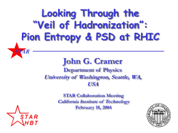 Looking Through the “Veil of Hadronization”: Pion Entropy & PSD at RHIC STAR  John G.