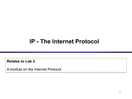 IP - The Internet Protocol  Relates to Lab 2. A module on the Internet Protocol.