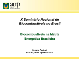 X Seminário Nacional de Biocombustíveis no Brasil Biocombustíveis na Matriz Energética Brasileira  Senado Federal Brasília, 06 de agosto de 2009