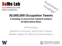 30,000,000 Occupation Tweets A hashtag co-occurrence network analysis of information flows  Jeff Hemsley, Katherine Thornton, Josef Eckert, Shawn Walker, Robert M.
