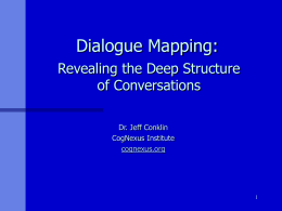 Dialogue Mapping: Revealing the Deep Structure of Conversations Dr. Jeff Conklin CogNexus Institute cognexus.org Overview  Opportunity Driven Problem Solving  Wicked problems Surface Structure – how we communicate.