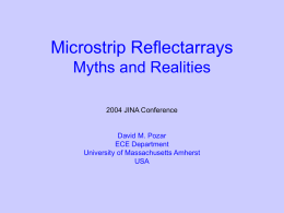 Microstrip Reflectarrays Myths and Realities 2004 JINA Conference  David M. Pozar ECE Department University of Massachusetts Amherst USA.