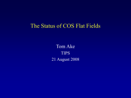 The Status of COS Flat Fields  Tom Ake TIPS 21 August 2008 Status of COS Flat Fields • Material covered today – – – –  COS Description and Signal-to-Noise.