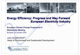       Click to edit Master text styles Energy Progress and Way Forward SecondEfficiency: level European Electricity Industry Third level European FourthClimate levelChange Programme II Stakeholder Meeting Fifth 24 level Brussels, October 2005 John SCOWCROFT Head of Environment.