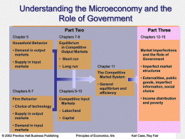 Understanding the Microeconomy and the Role of Government Part Two Chapter 5  Chapters 7-8  Household Behavior  Equilibrium in Competitive Output Markets  • Demand in output markets • Supply in input markets  Part Three Chapters.