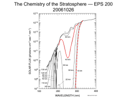The Chemistry of the Stratosphere — EPS 200  (Ǻ)  -1800 -3400  Penetration of sunlight  ozone “cutoff” of solar ultraviolet light The stratospheric ozone layer prevents.