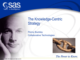 The Knowledge-Centric Strategy Penny Buckley Collaborative Technologies  Copyright © 2000 , SAS Institute Inc.