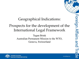 Geographical Indications: Prospects for the development of the International Legal Framework Tegan Brink Australian Permanent Mission to the WTO, Geneva, Switzerland.