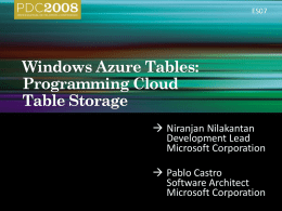 ES07   Niranjan Nilakantan Development Lead Microsoft Corporation  Pablo Castro Software Architect Microsoft Corporation        Scalable Storage.