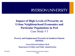 Impact of High Levels of Precarity on Urban Neighbourhood Economies and Particular Populations in Peel Case Study # 5 Poverty and Employment Precarity in.
