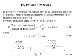 15. Poisson Processes In Lecture 4, we introduced Poisson arrivals as the limiting behavior of Binomial random variables.