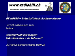 GV HB9BF – Botschaftsfunk Radioamateure Herzlich willkommen zum Referat  Amateurfunk mit langem Mikrofonkabel - via Internet! Dr.