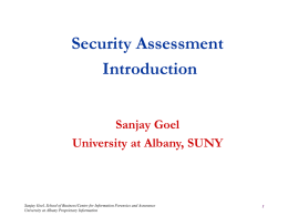 Security Assessment Introduction Sanjay Goel University at Albany, SUNY  Sanjay Goel, School of Business/Center for Information Forensics and Assurance University at Albany Proprietary Information.