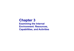 Chapter 3 Examining the Internal Environment: Resources, Capabilities, and Activities OBJECTIVES  Explain the internal context of strategy  Identify a firm’s resources and capabilities and explain their.