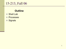 15-213, Fall 06 Outline  Shell Lab  Processes  Signals Process IDs & process groups  A process has its own, unique process ID 
