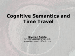 Cognitive Semantics and Time Travel  Krystian Aparta  krystian.aparta@gmail.com www.timetravel.110mb.com Time Travel • Time travel in physics – still theoretical  • Time travel in speculative fiction – actual.