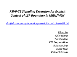 RSVP-TE Signaling Extension for Explicit Control of LSP Boundary in MRN/MLN draft-fuxh-ccamp-boundary-explicit-control-ext-03.txt Xihua Fu Qilei Wang Yuanlin Bao ZTE Corporation Ruiquan Jing Xiaoli Huo China Telecom.