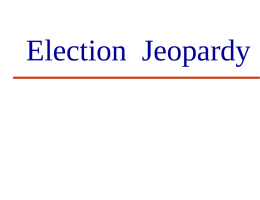 Election Jeopardy Election Jeopardy Rules Election Jeopardy and Double Jeopardy Select category and points Correct answer get points Wrong answer, no points Wager points in.