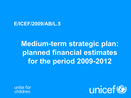 E/ICEF/2009/AB/L.5  Medium-term strategic plan: planned financial estimates for the period 2009-2012 Income Projections - 2009 to 2012 (in millions of dollars)  3,390 2,924  2008 (actual)  2,954 RR income  3,066  OR income  3,160  Total.