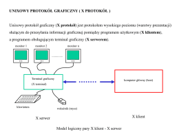 UNIXOWY PROTOKÓŁ GRAFICZNY ( X PROTOKÓŁ ) Unixowy protokół graficzny (X protokół) jest protokołem wysokiego poziomu (warstwy prezentacji) służącym do przesyłania informacji.