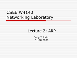 CSEE W4140 Networking Laboratory Lecture 2: ARP Jong Yul Kim 01.28.2009 What is ARP?  What does it stand for?  Address Resolution Protocol   What does.
