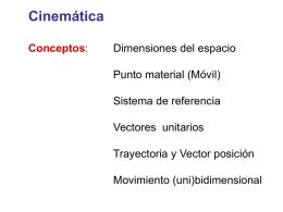 Cinemática Conceptos:  Dimensiones del espacio  Punto material (Móvil) Sistema de referencia Vectores unitarios Trayectoria y Vector posición Movimiento (uni)bidimensional.