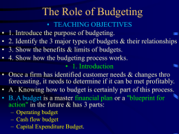 The Role of Budgeting • • • • • • •  • TEACHING OBJECTIVES 1. Introduce the purpose of budgeting. 2.
