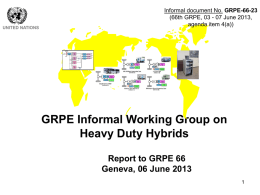 UNITED NATIONS  Informal document No. GRPE-66-23 (66th GRPE, 03 - 07 June 2013, agenda item 4(a))  GRPE Informal Working Group on Heavy Duty Hybrids Report to.