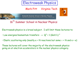 Electroweak Physics Mark Pitt  Virginia Tech  th  16 Summer School in Nuclear Physics Electroweak physics is a broad subject.