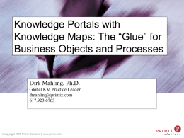 Knowledge Portals with Knowledge Maps: The “Glue” for Business Objects and Processes  Dirk Mahling, Ph.D. Global KM Practice Leader dmahling@primix.com 617.923.6763   copyright 1999 Primix Solutions |