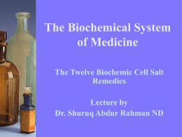 The Biochemical System of Medicine The Twelve Biochemic Cell Salt Remedies Lecture by Dr. Shuruq Abdur Rahman ND.