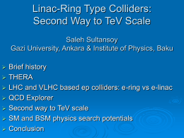 Linac-Ring Type Colliders: Second Way to TeV Scale Saleh Sultansoy Gazi University, Ankara & Institute of Physics, Baku         Brief history THERA LHC and VLHC based ep.