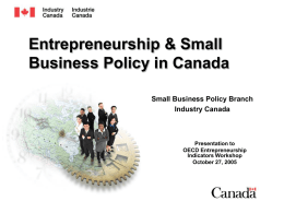 Entrepreneurship & Small Business Policy in Canada Small Business Policy Branch Industry Canada  Presentation to OECD Entrepreneurship Indicators Workshop October 27, 2005