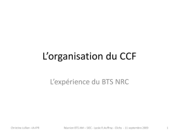 L’organisation du CCF L’expérience du BTS NRC  Christine Jullien –IA-IPR  Réunion BTS AM – SIEC - Lycée R.Auffray - Clichy - 11 septembre.