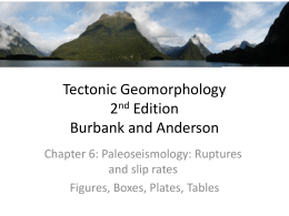 Tectonic Geomorphology 2nd Edition Burbank and Anderson Chapter 6: Paleoseismology: Ruptures and slip rates Figures, Boxes, Plates, Tables.