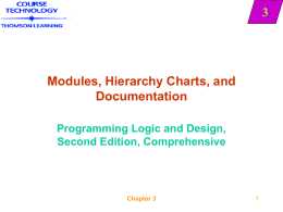 Modules, Hierarchy Charts, and Documentation Programming Logic and Design, Second Edition, Comprehensive  Chapter 3