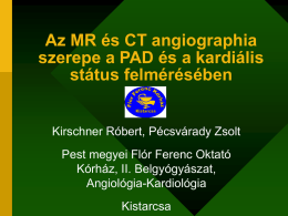 Az MR és CT angiographia szerepe a PAD és a kardiális státus felmérésében  Kirschner Róbert, Pécsvárady Zsolt Pest megyei Flór Ferenc Oktató Kórház, II.