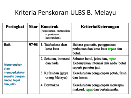 Kriteria Penskoran ULBS B. Melayu Peringkat  Skor Konstruk  Kriteria/Keterangan  (Pendekatan- impression – gambaran keseluruhan)  Baik  Menerangkan atau memperkatakan sesuatu dengan lancar, tepat dan jelas.  07-08 1.