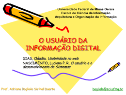 Universidade Federal de Minas Gerais Escola de Ciência da Informação Arquitetura e Organização da Informação  O USUÁRIO DA INFORMAÇÃO DIGITAL DIAS, Cláudia.