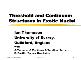 Threshold and Continuum Structures in Exotic Nuclei Ian Thompson University of Surrey, Guildford, England with J.