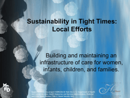 Sustainability in Tight Times: Local Efforts  Building and maintaining an infrastructure of care for women, infants, children, and families.  Supported in part by project H49MC00138