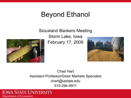 Beyond Ethanol Siouxland Bankers Meeting Storm Lake, Iowa February 17, 2009  Chad Hart Assistant Professor/Grain Markets Specialist chart@iastate.edu 515-294-9911 Department of Economics.