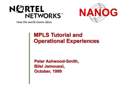 NANOG MPLS Tutorial and Operational Experiences  Peter Ashwood-Smith, Bilel Jamoussi, October, 1999 NANOG  Tutorial Outline  • Overview • Label Encapsulations • Label Distribution Protocols • MPLS & ATM  • Constraint Based.