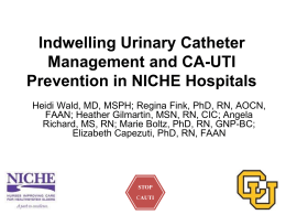 Indwelling Urinary Catheter Management and CA-UTI Prevention in NICHE Hospitals Heidi Wald, MD, MSPH; Regina Fink, PhD, RN, AOCN, FAAN; Heather Gilmartin, MSN, RN,